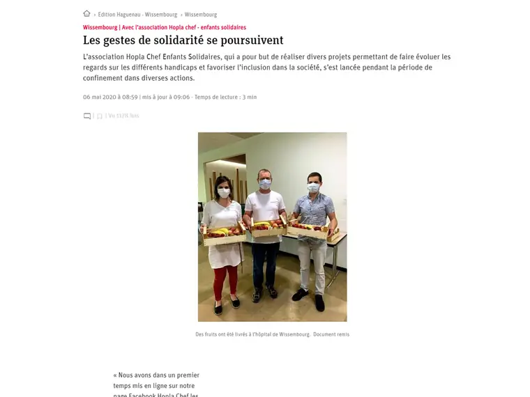Aperçu de l’article « Les gestes de solidarité se poursuivent » (DNA)