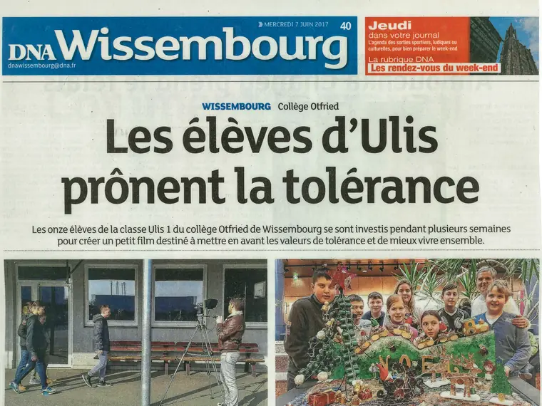 Aperçu de l’article « Les élèves d’Ulis prônent la tolérance » (DNA)