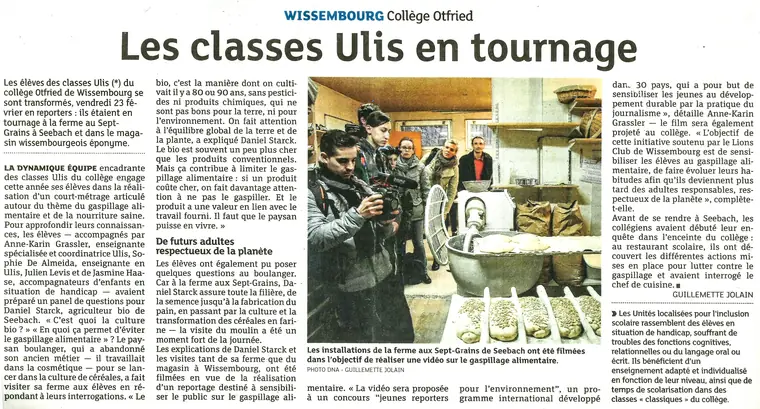 Aperçu de l’article « Les classes Ulis en tournage » (DNA)