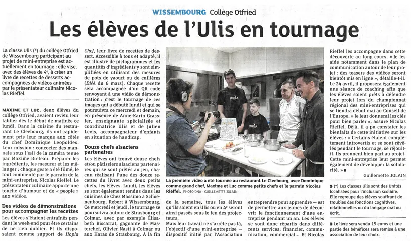 Aperçu de l’article « Les élèves de l'Ulis en tournage » (DNA)
