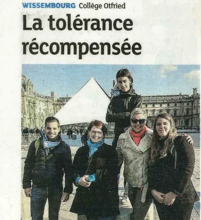 Article des DNA « La tolérance récompensée » : les élèves d’ULIS finalistes des Trophées APAJH, à Paris.