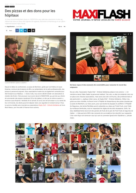 Article de Maxi Flash du 21 avril 2020 sur le Pizzathon au profit des hôpitaux.